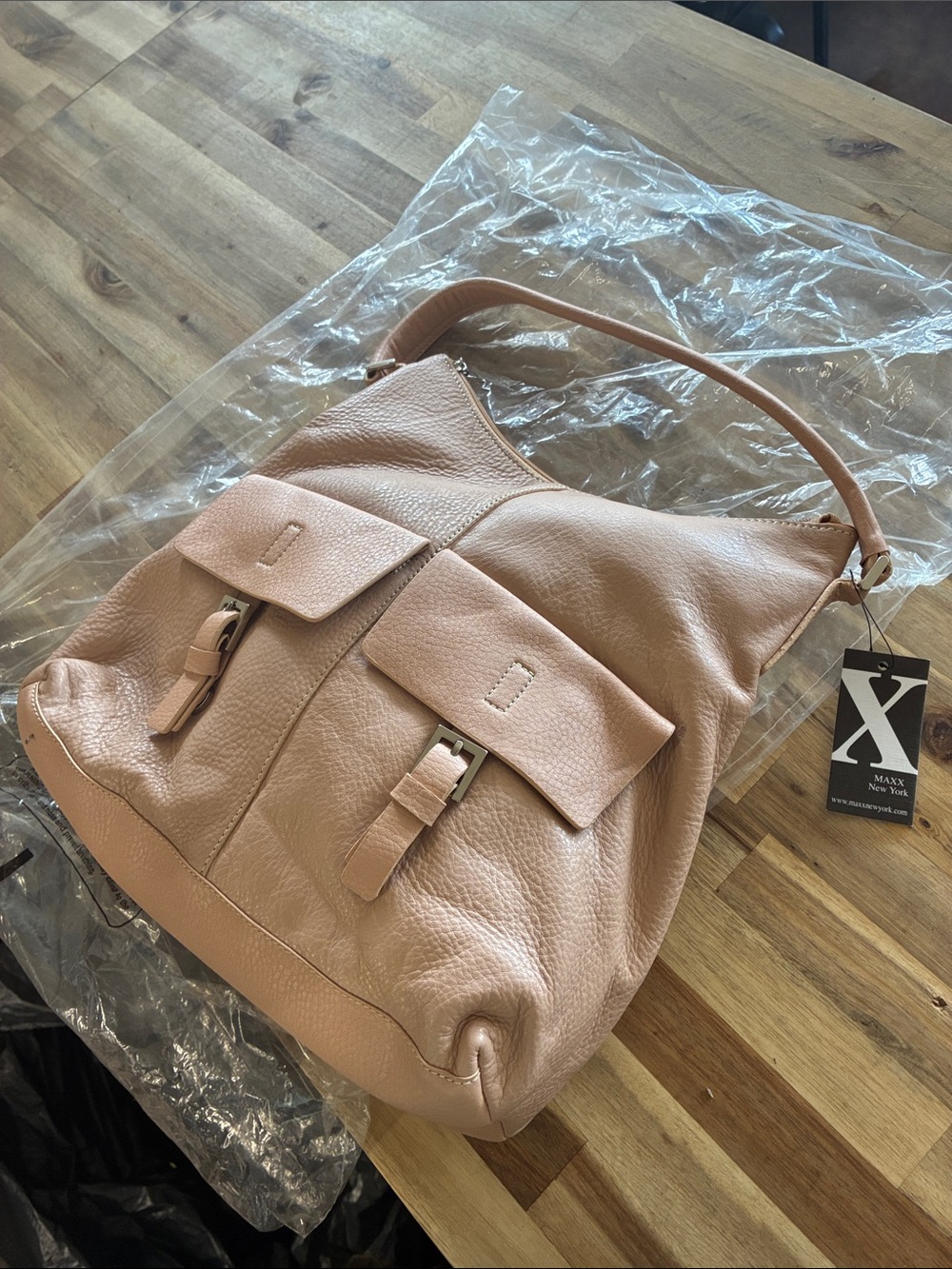 Maxx New York Blush Pink Pebbled Leather Shoulder Hobo